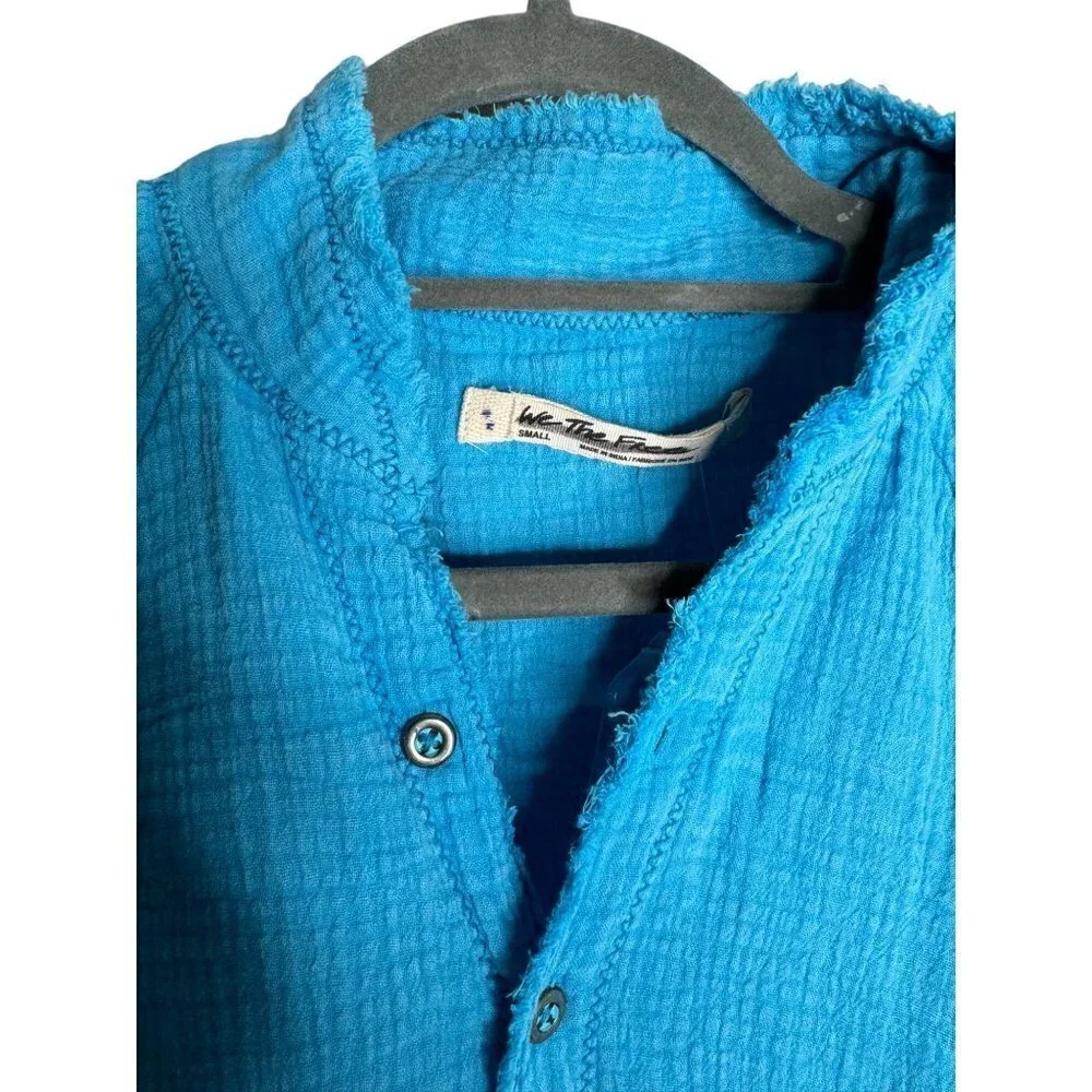 FREE PEOPLE We the Free Summer Daydream Button Down Shirt Blue Size S NEW $108